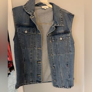 Classic Sleeveless Denim Vest in Medium Blue